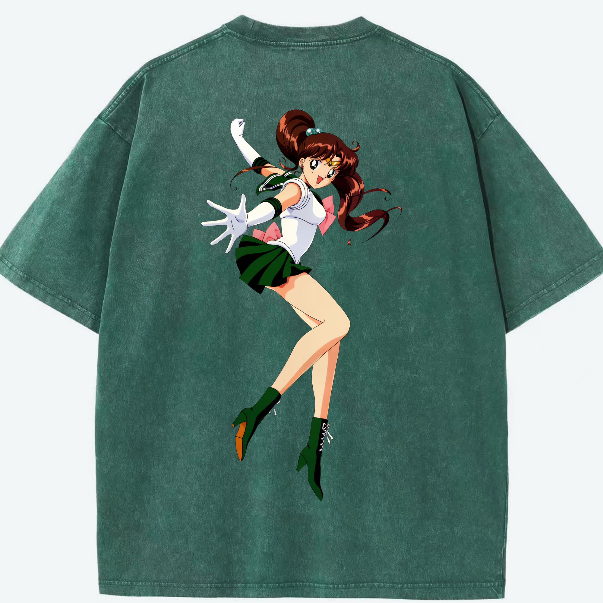 （画像用） 美少女戦士セーラームーン 木野 まこと きの まこと Sailor Moon Kino Makoto （セーラージュピター；Sailor Jupiter） 綿100% ヴィンテージ風 半袖Tシャツ（背面プリント）
